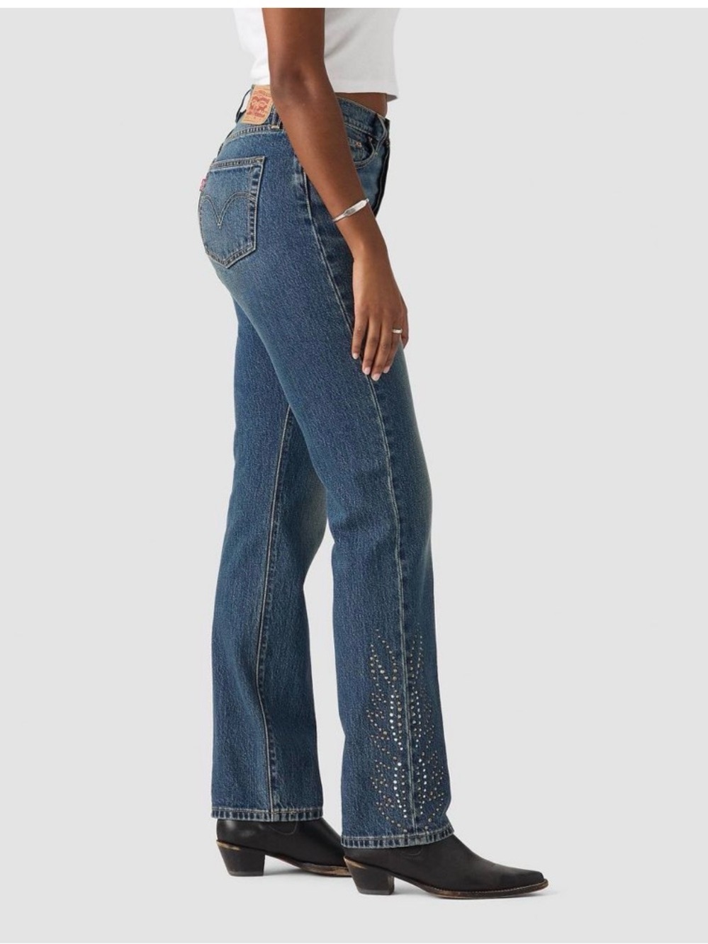 Women’s Dark Blue Straight-Leg Jeans with Embellished Hem 501 curve 32x30